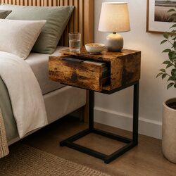 Oak Wooden Bedside Table with Storage Drawers