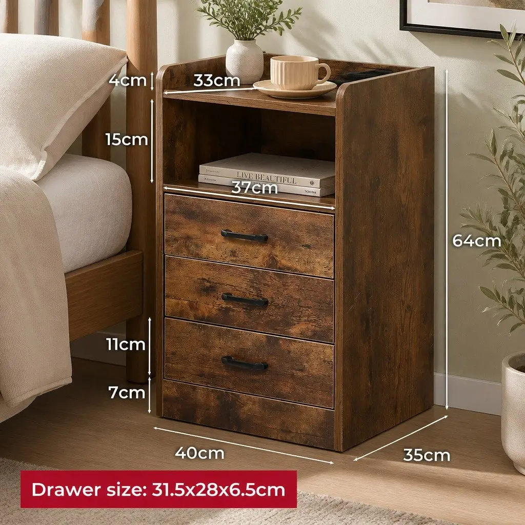 Oak Nightstand with LED Light and USB Charger