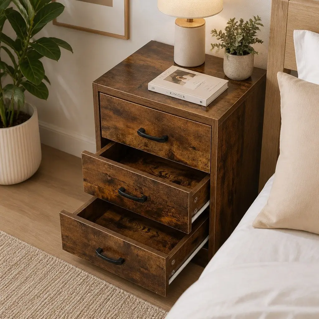 Oak Nightstand with LED Light and USB Charger