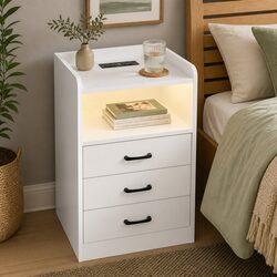 Charming Bedside Table with USB Charger and LED Light