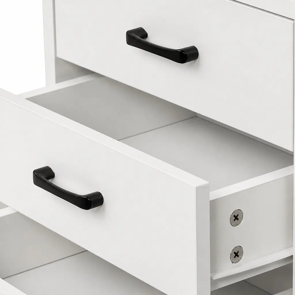 Bedside Table White LED Light USB Charger Outlet 3 Drawers Nightstand Bedroom