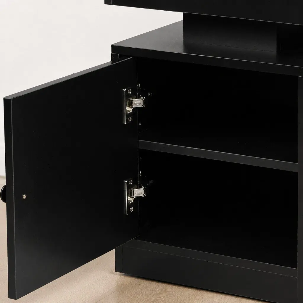 Black Bedside Table with USB Charger and LED Lighting