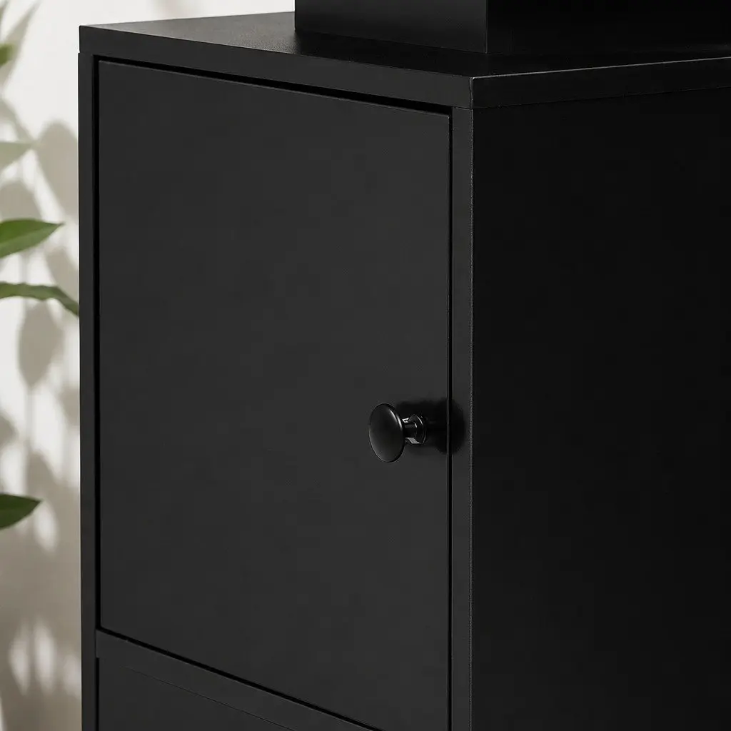 Black Bedside Table with USB Charger and LED Lighting