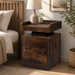 Oak Bedside Table with USB Charging and LED Lights