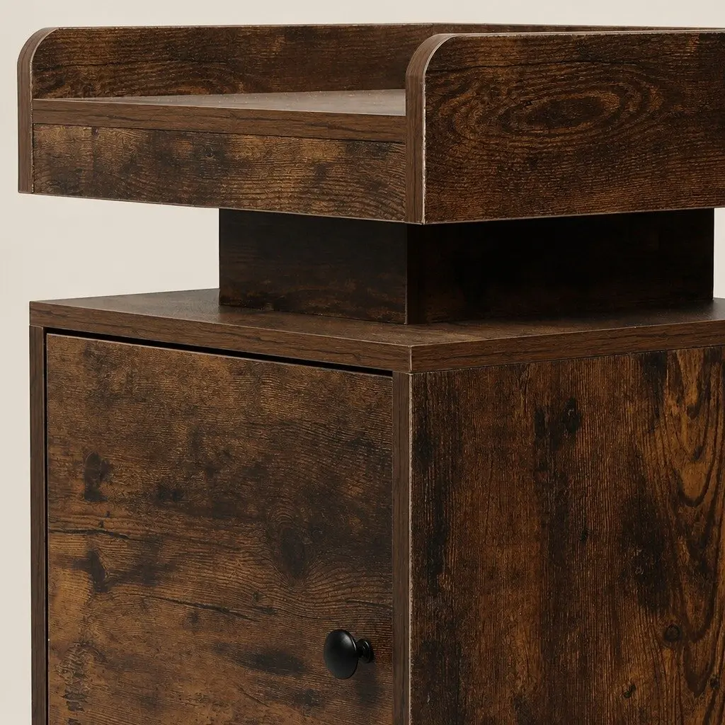 Oak Bedside Table with USB Charging and LED Lights