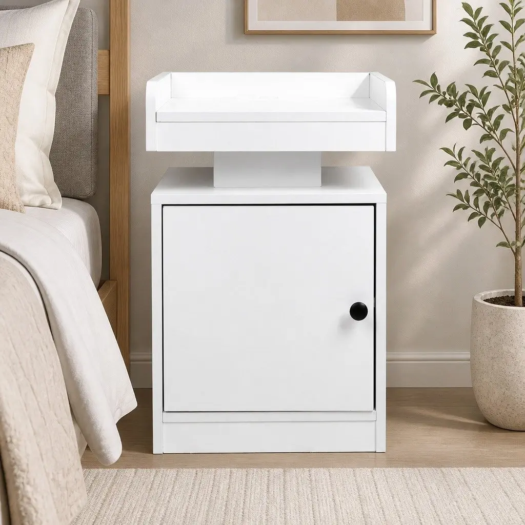 Bedside Table with USB Charger and LED Lights