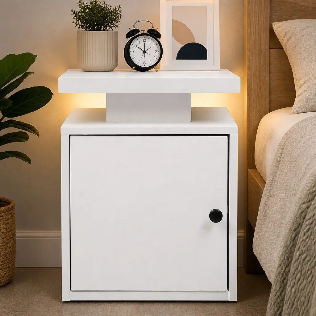 Bedside Table with USB Charger and LED Lights