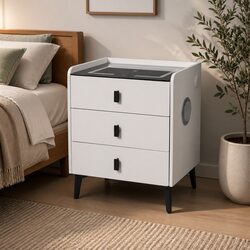 Modern Bedside Table with LED Lights and Bluetooth Speaker