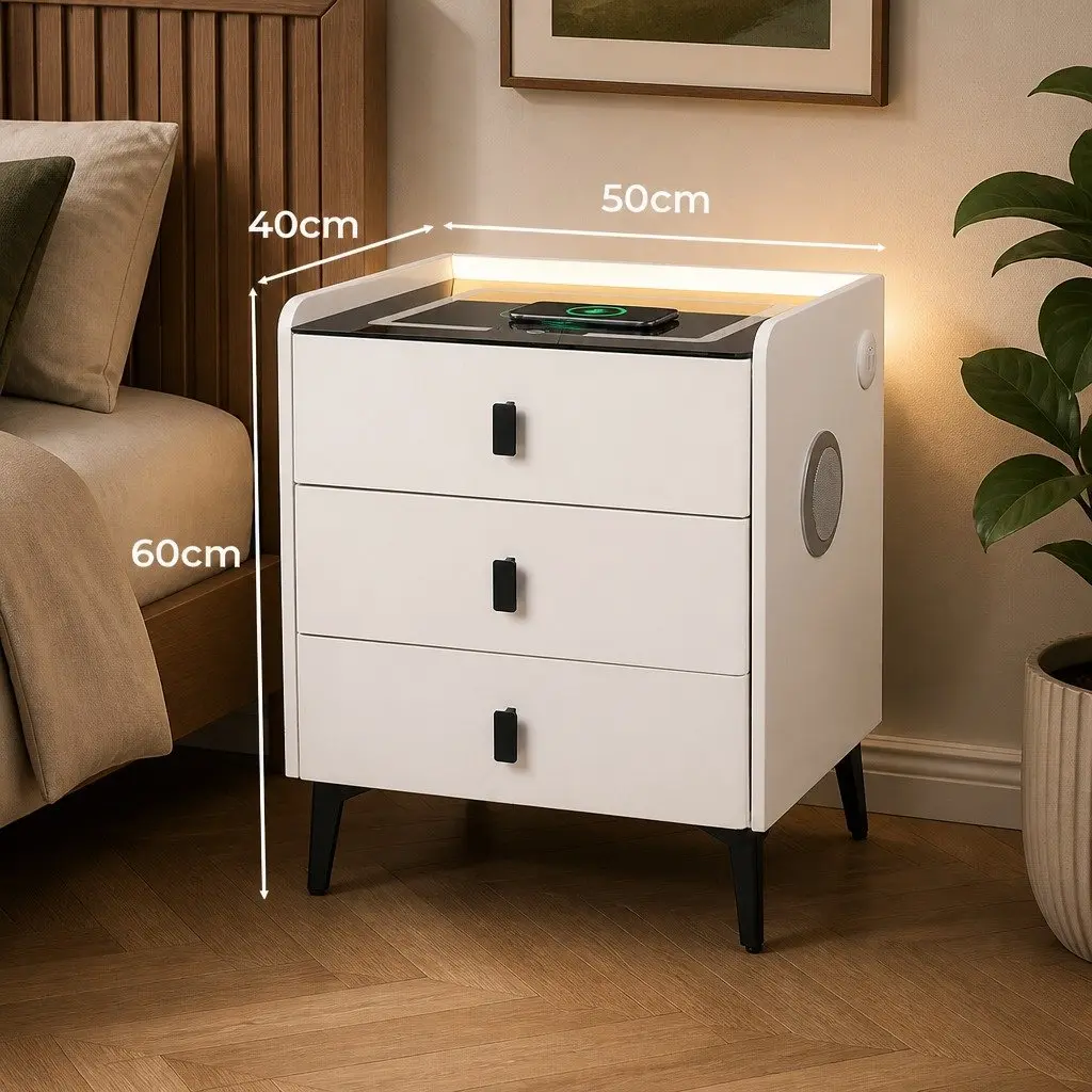 Bedside Table with LED Lights and Bluetooth Speaker