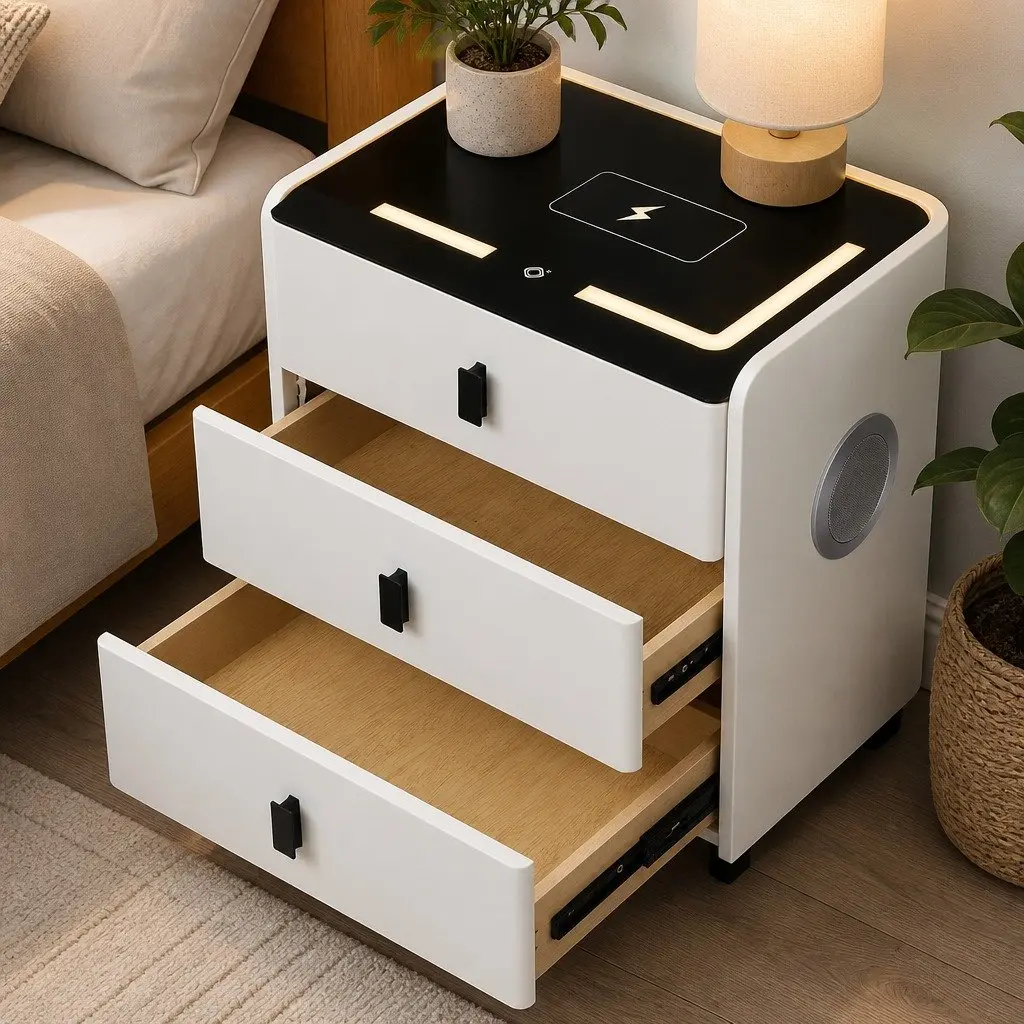 Bedside Table with LED Lights and Bluetooth Speaker