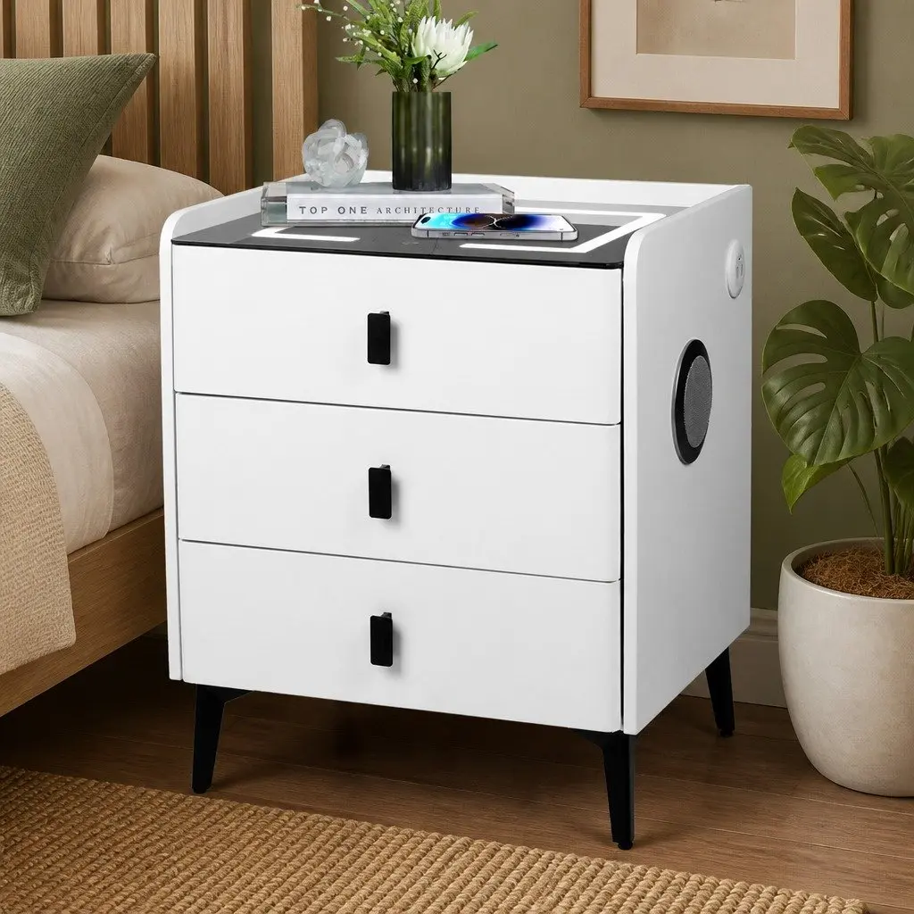 Bedside Table with LED Lights and Bluetooth Speaker
