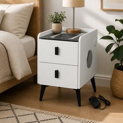 Charming Bedside Table with LED Lights and USB Ports