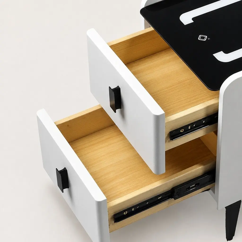 Bedside Table with LED Lights Wireless Charging USB Ports Drawers Storage
