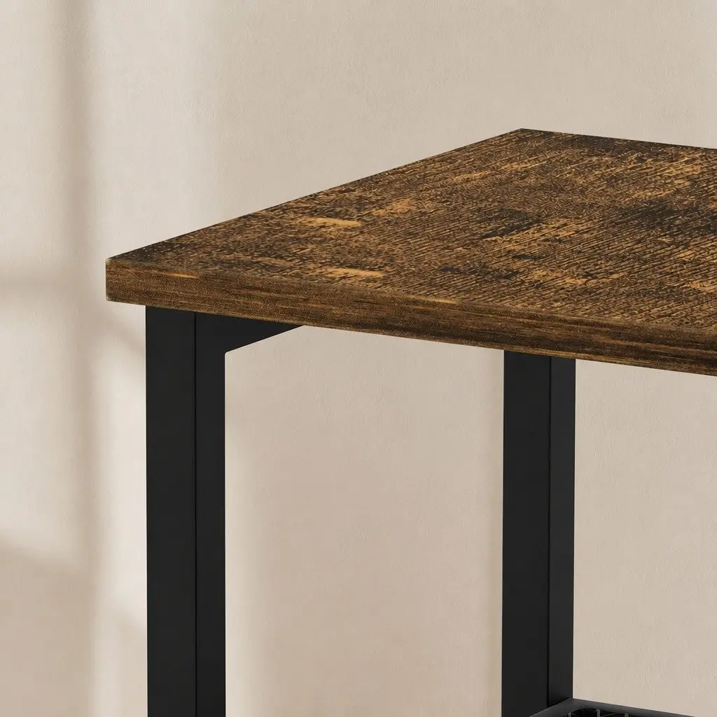 3-Tier Side Table Storage Shelves Compact Space-Saving Black Metal Frame MDF Brown and Black
