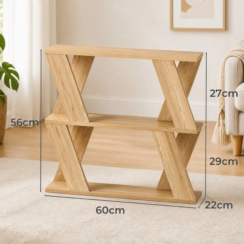 Slim Side Table Storage Compact Coffee Table Two-Tier Design Oak