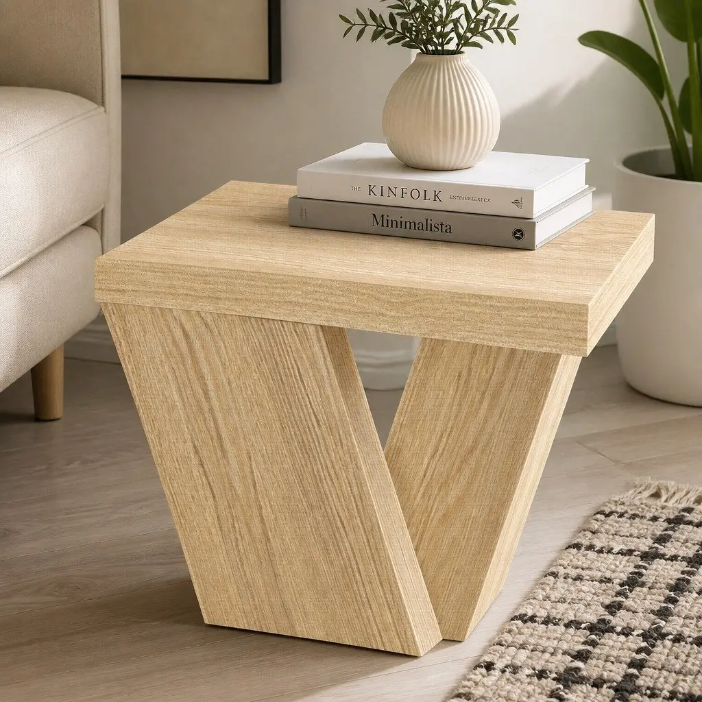 Slim Side Table Storage Compact Coffee Table Two-Tier Design Oak