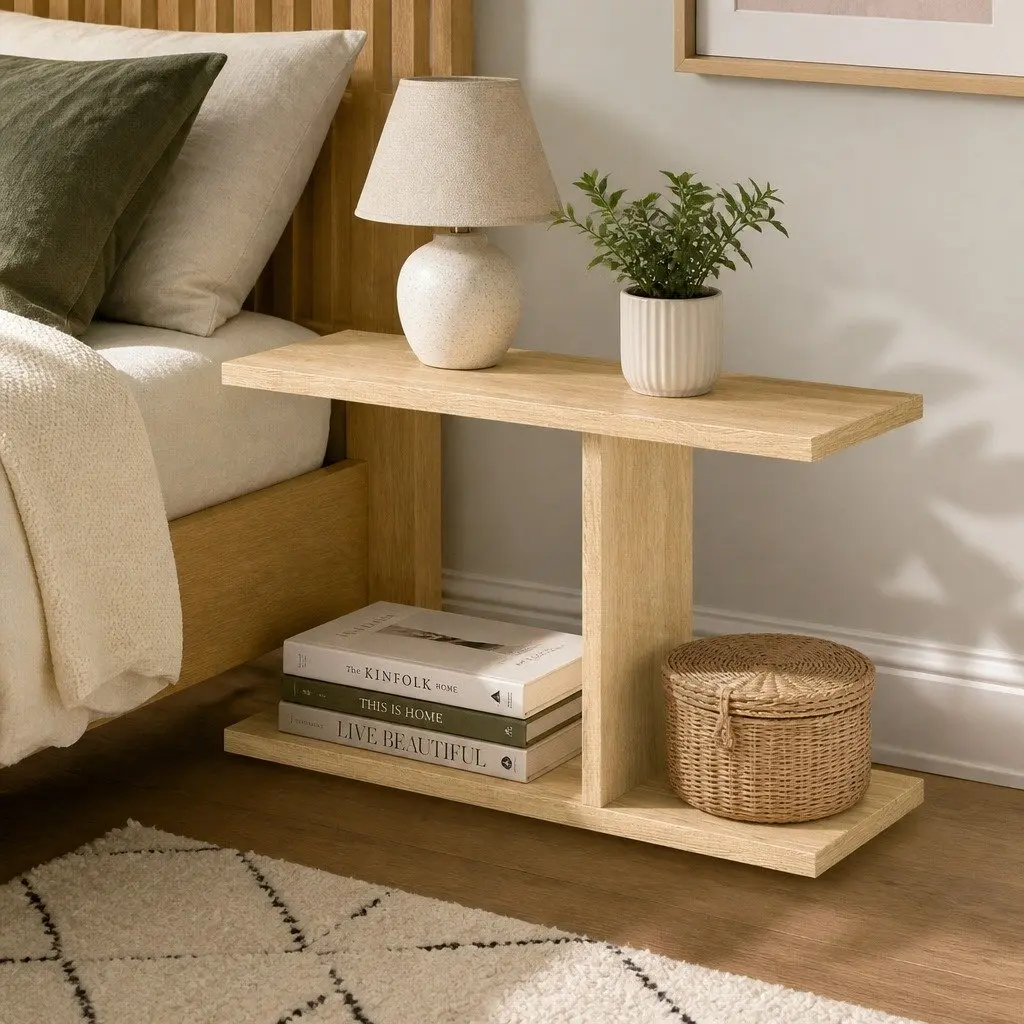 Slim 2 Tier Narrow Side Table Bedside Nightstand Modern Storage Compact