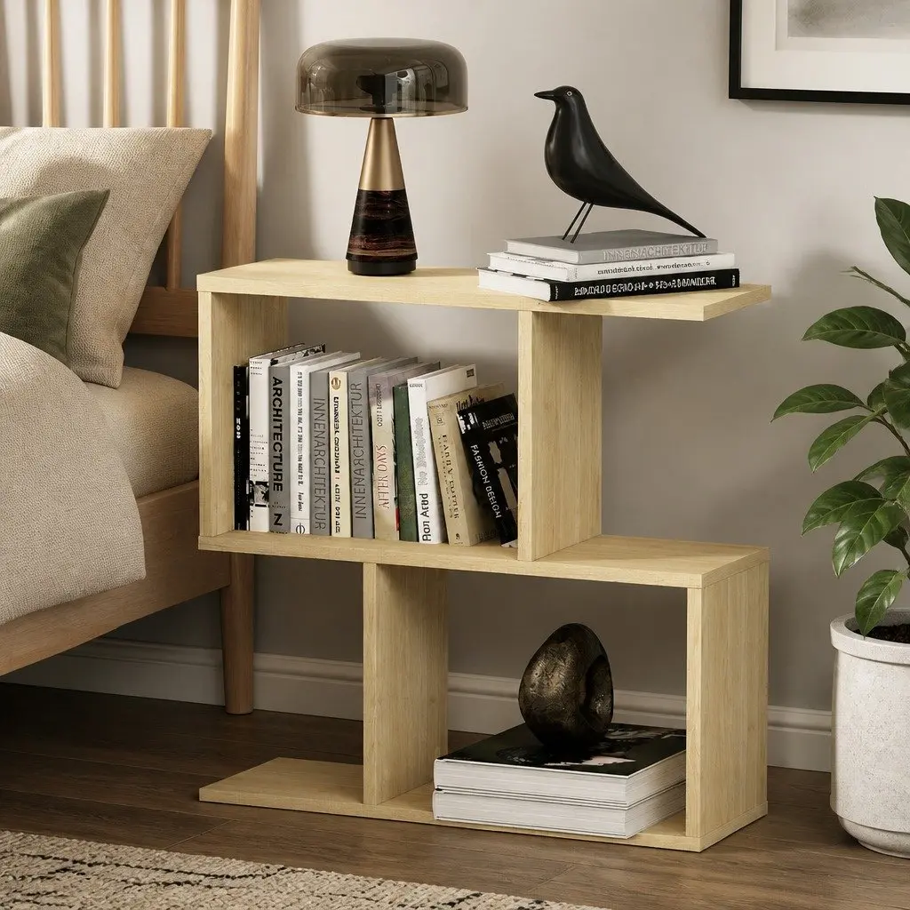 Slim 2 Tier Narrow Side Table Bedside Nightstand Modern Storage Compact