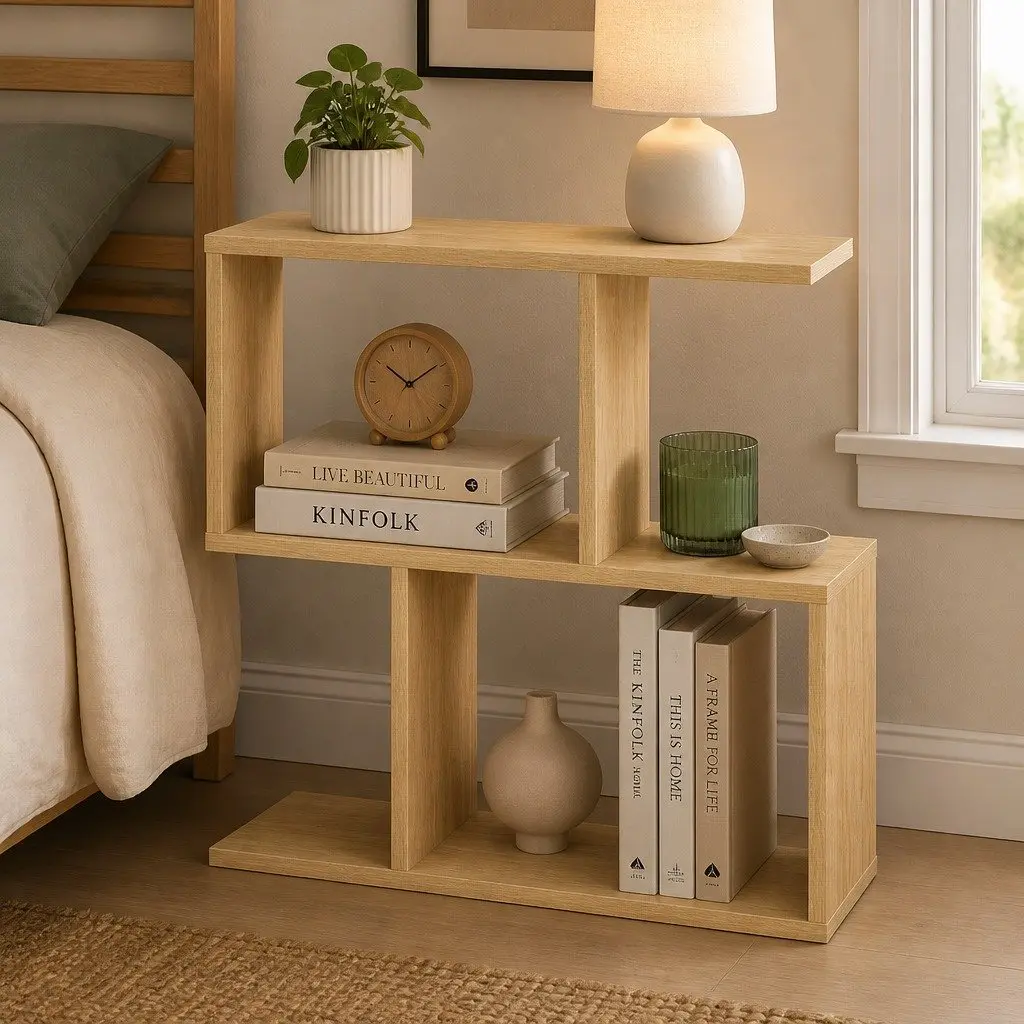 Slim 2 Tier Narrow Side Table Bedside Nightstand Modern Storage Compact