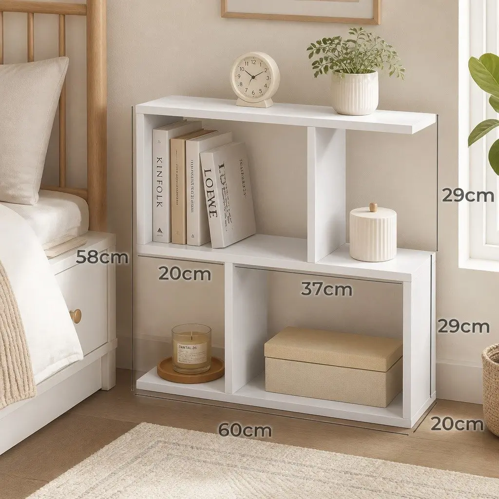 Slim 2 Tier Narrow Side Table Bedside Nightstand Storage Shelf Compact Modern