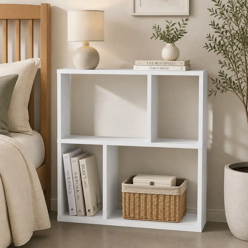 Slim 2 Tier Narrow Side Table Bedside Nightstand Storage Shelf Compact Modern
