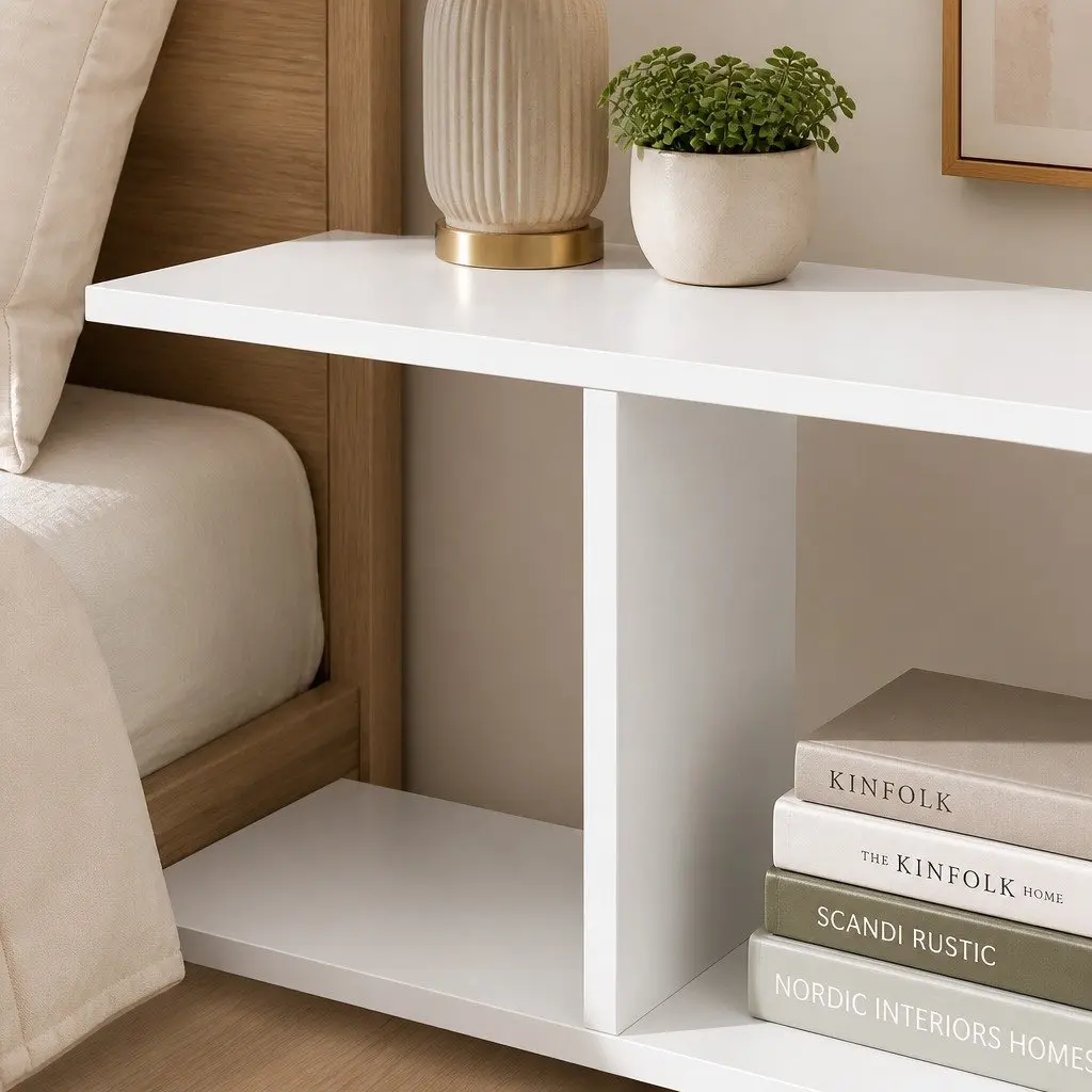 Slim 2 Tier Narrow Side Table Bedside Nightstand Storage Shelf Compact Modern