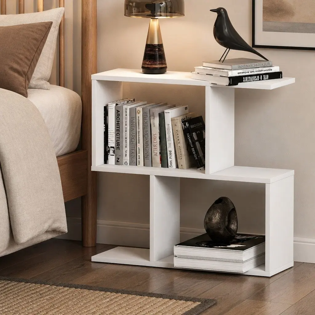 Slim 2 Tier Narrow Side Table Bedside Nightstand Storage Shelf Compact Modern