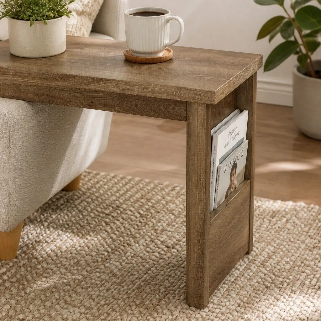 Side Table with Magazine Rack Small End Table Compact Storage Bedroom Living