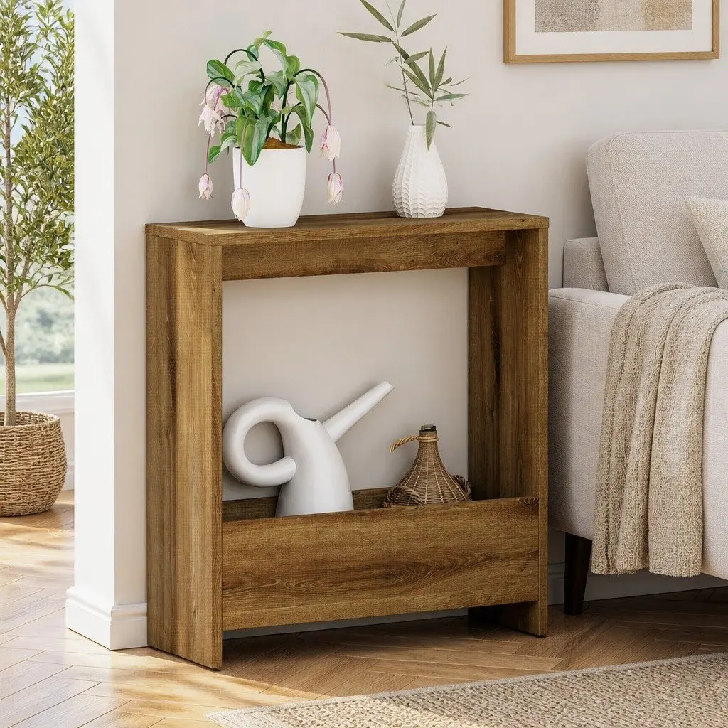 Side Table with Magazine Rack Small End Table Compact Storage Bedroom Living