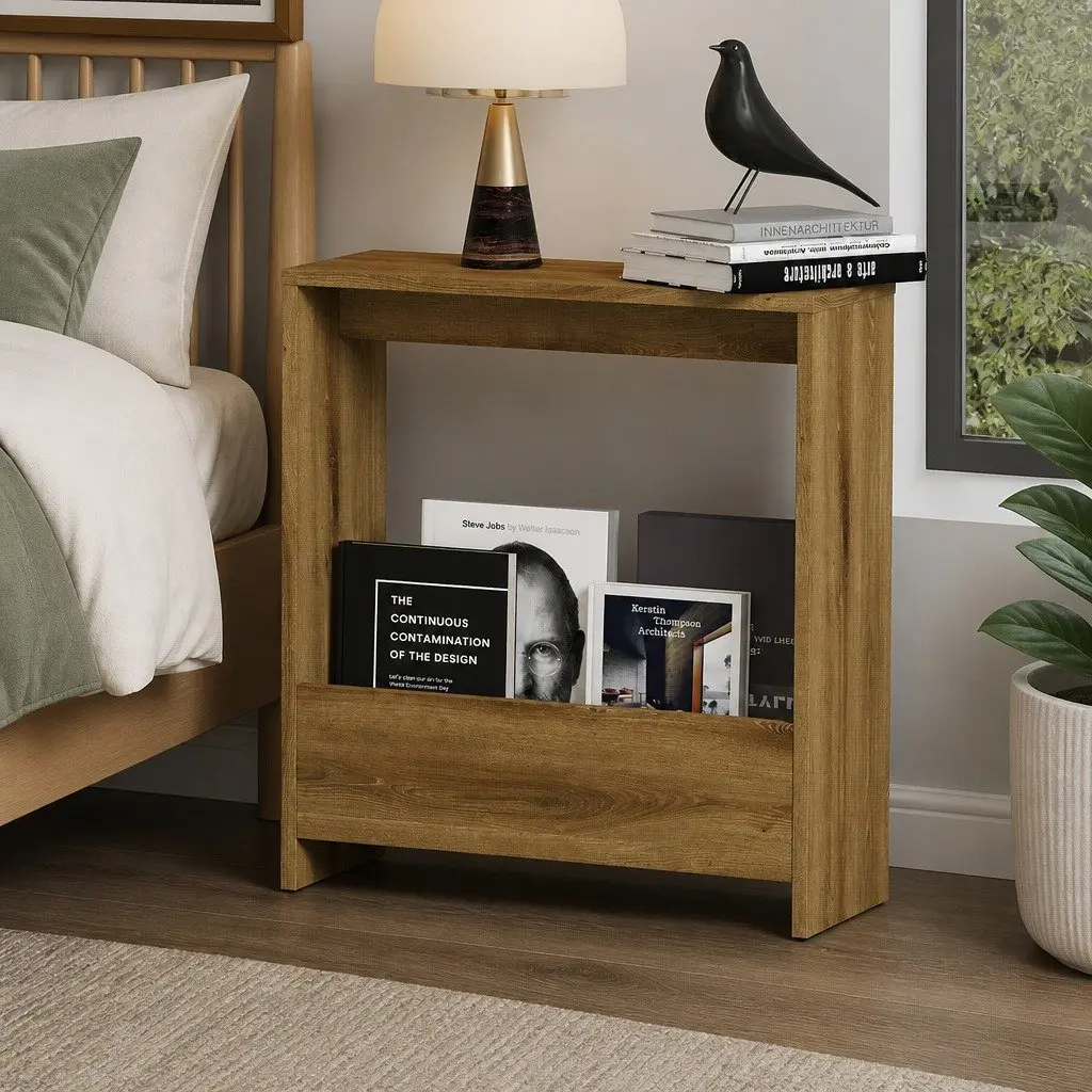 Side Table with Magazine Rack Small End Table Compact Storage Bedroom Living