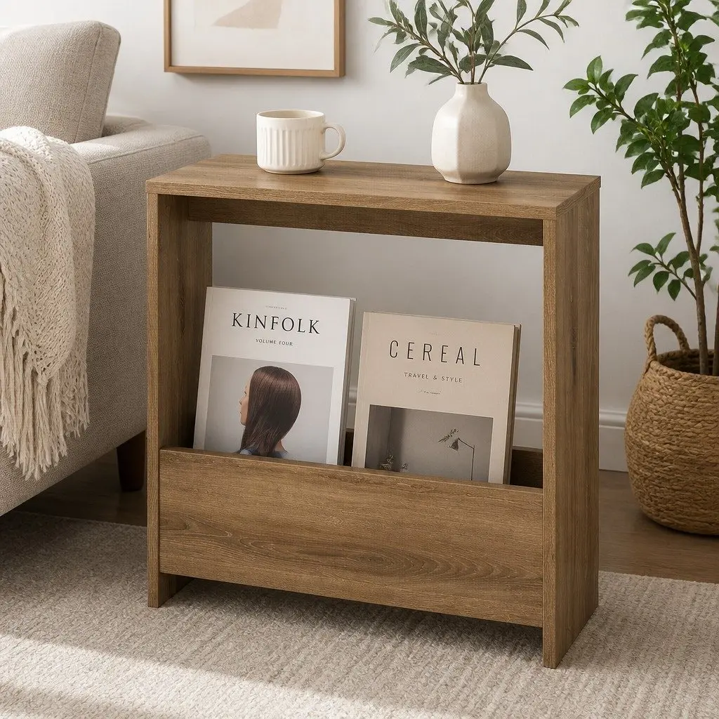 Side Table with Magazine Rack Small End Table Compact Storage Bedroom Living