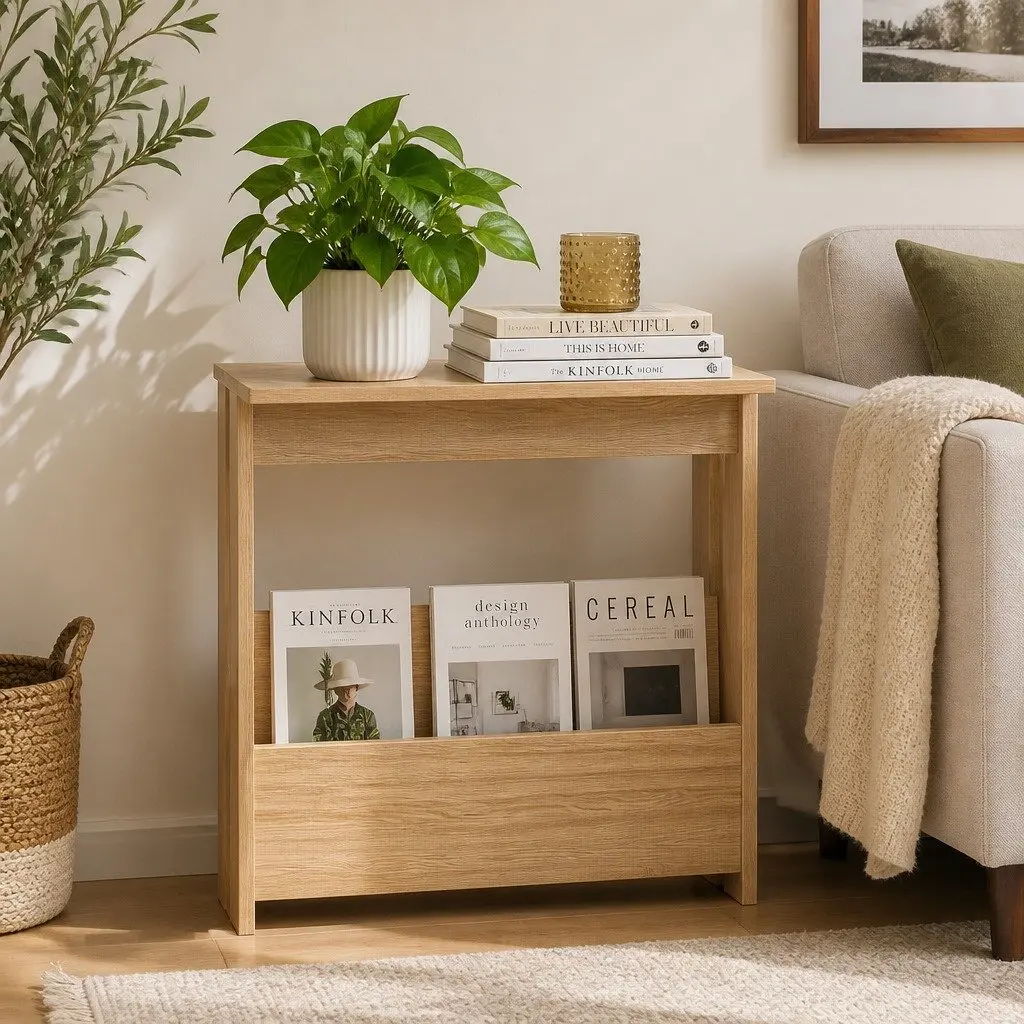 Compact Side Table with Magazine Rack Storage Modern End Table Small Living