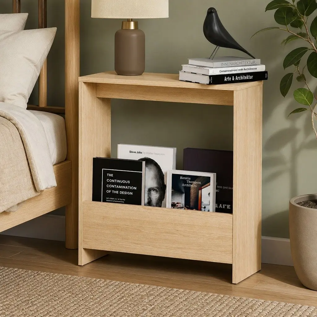 Compact Side Table with Magazine Rack Storage Modern End Table Small Living