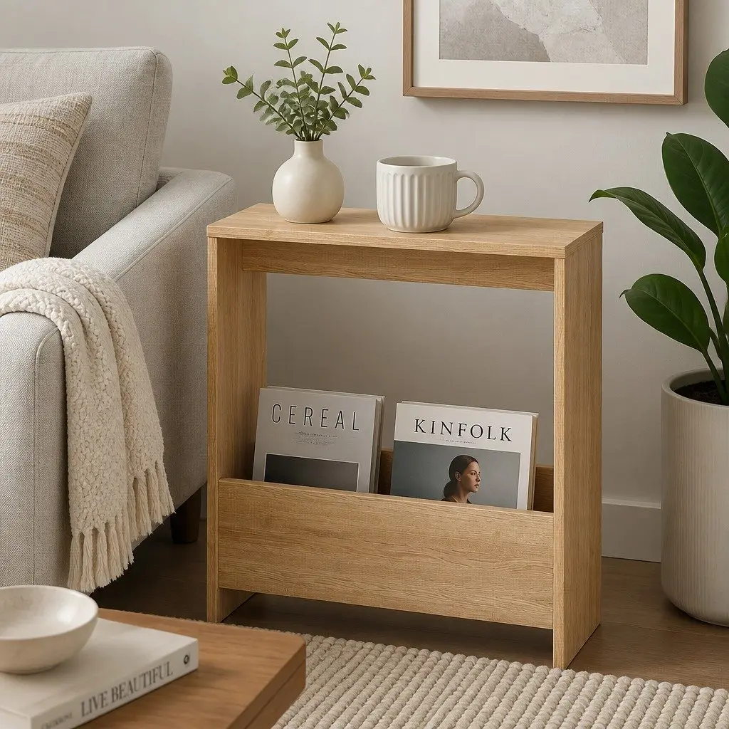 Compact Side Table with Magazine Rack Storage Modern End Table Small Living