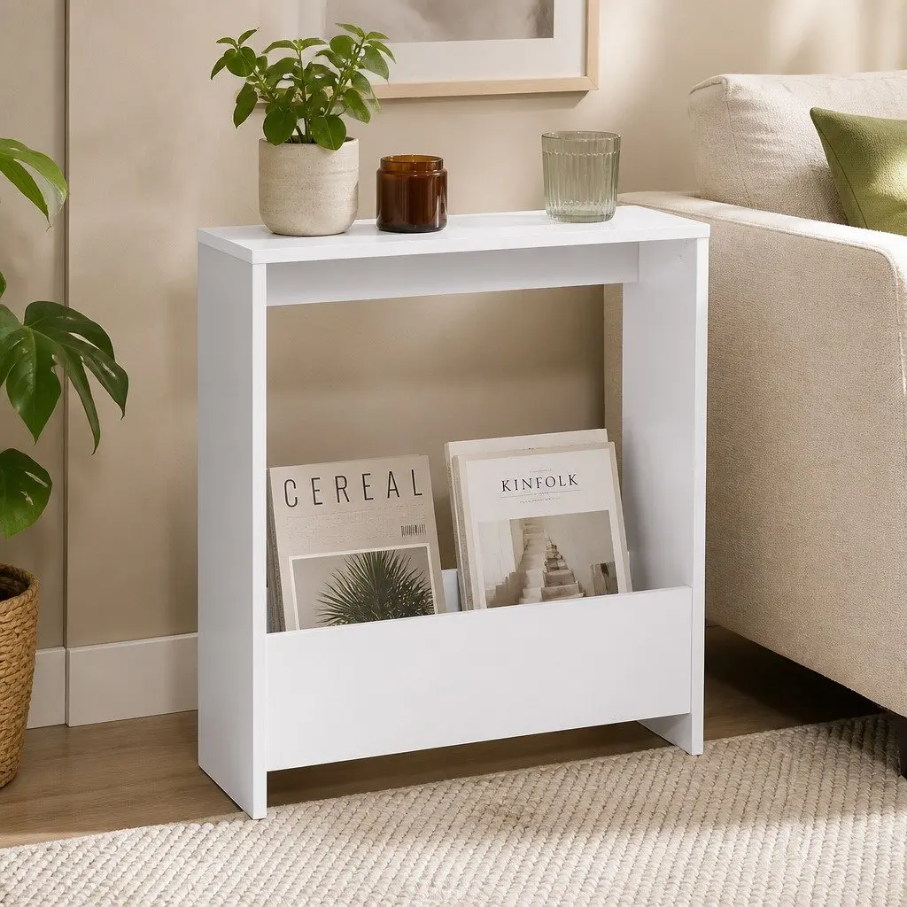Compact Side Table with Magazine Rack Storage End Table Modern Living Room