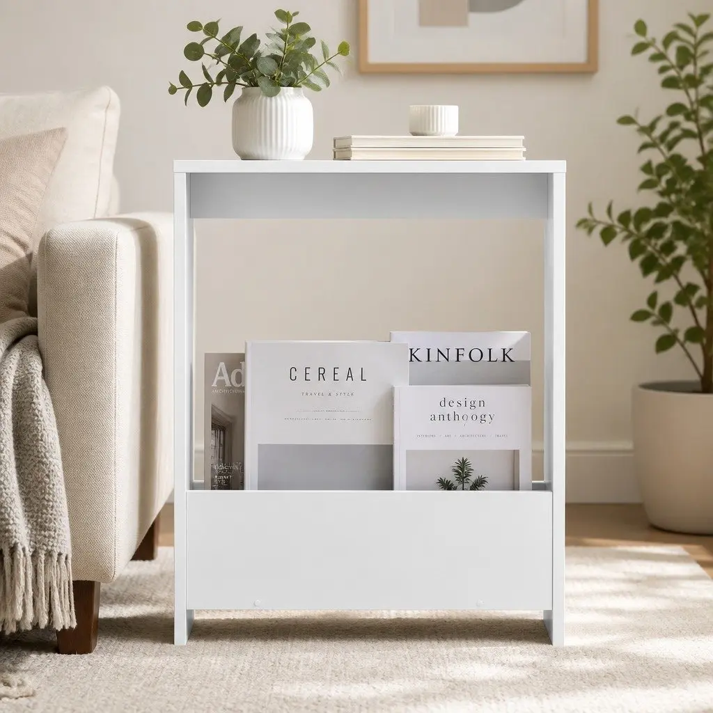 Compact Side Table with Magazine Rack Storage End Table Modern Living Room