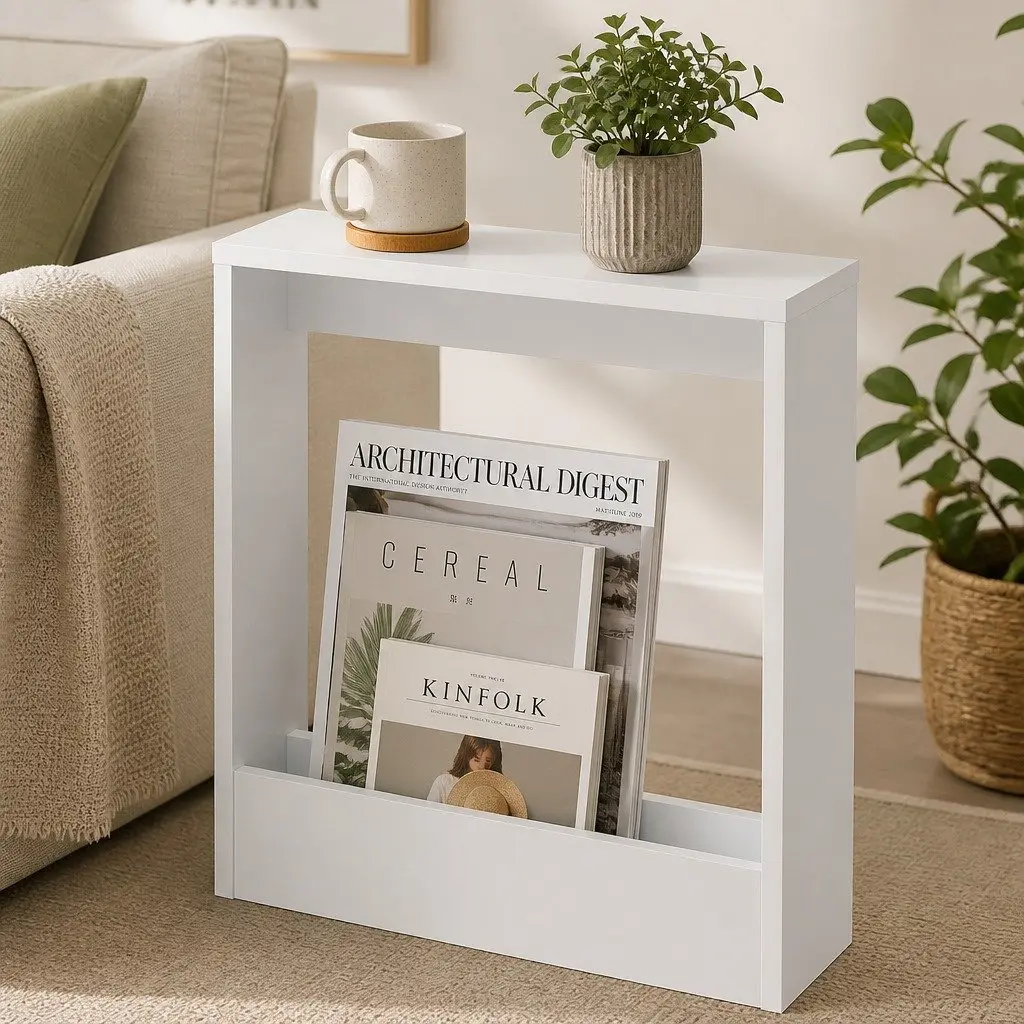Compact Side Table with Magazine Rack Storage End Table Modern Living Room