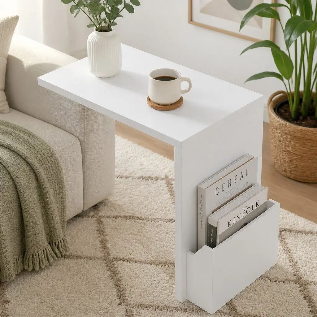 Compact Side Table with Magazine Rack Storage End Table Modern Living Room