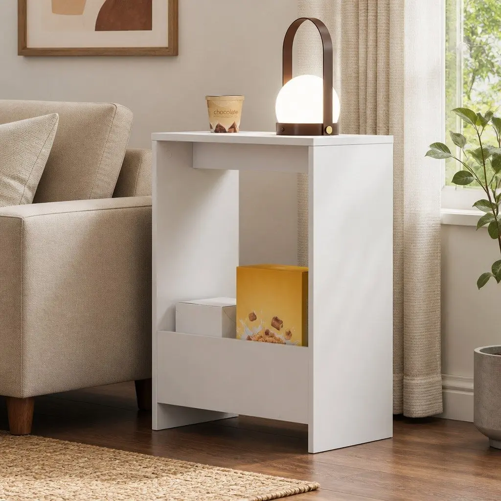 Compact Side Table with Magazine Rack Storage End Table Modern Living Room