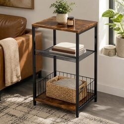 Compact 3-Tier Side Table with Vintage Brown Finish