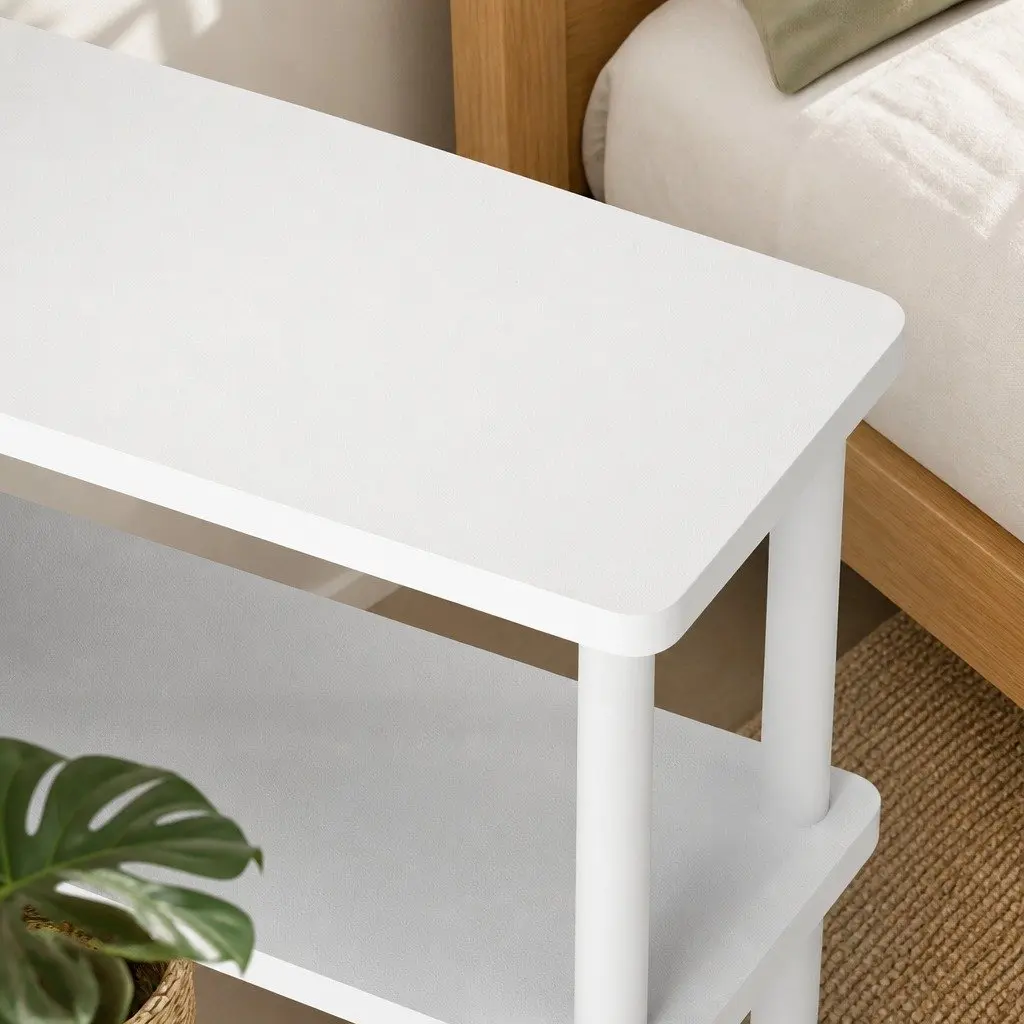 3-Tier Side Table Modern Storage Bedside Narrow Compact White Minimalist Design