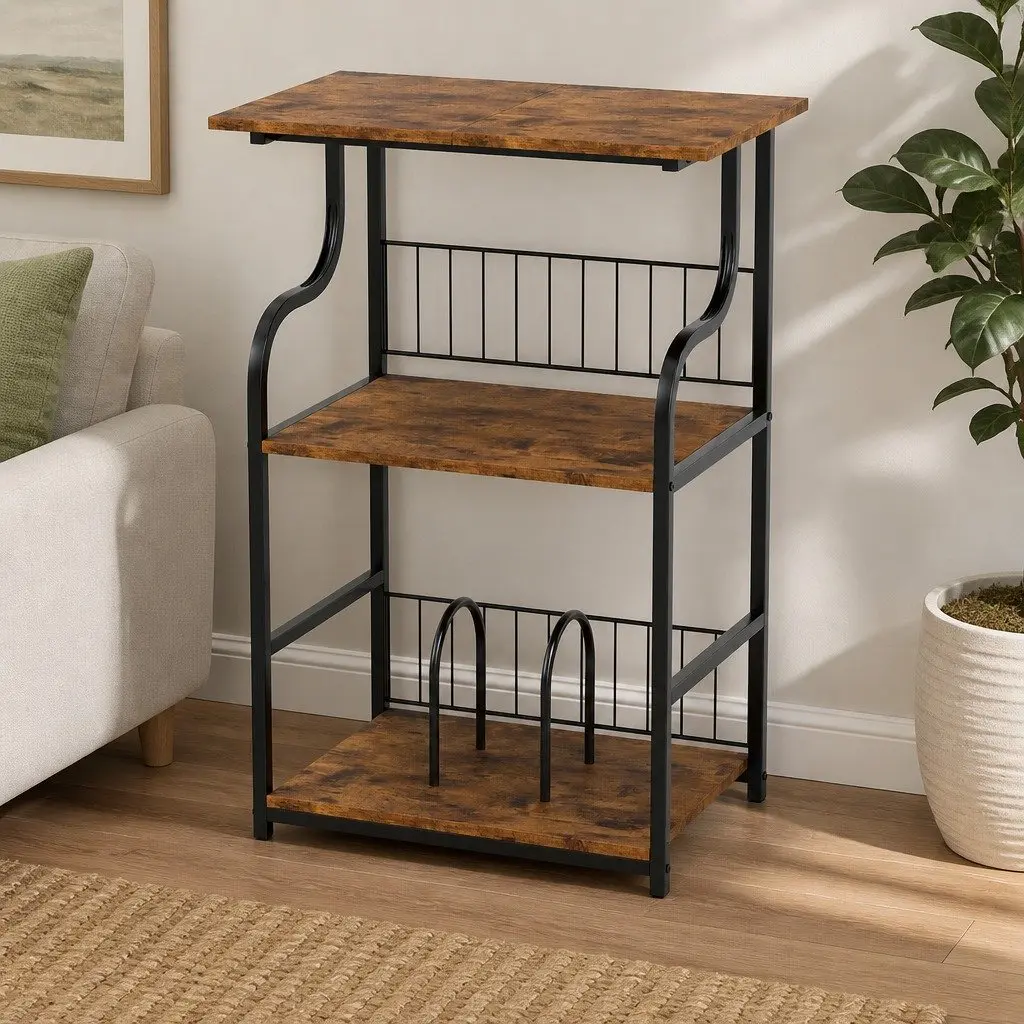 Side Table 3-Tier Storage Shelf Modern Furniture Bedroom Lounge Display Stand