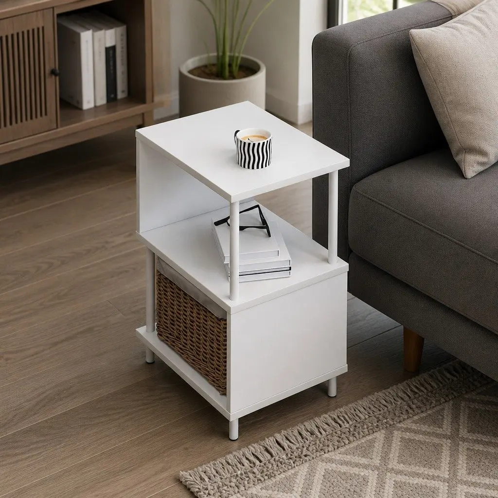 Modern Side Table 3-Tier Storage Bedside End Table S-Shaped Design Accent