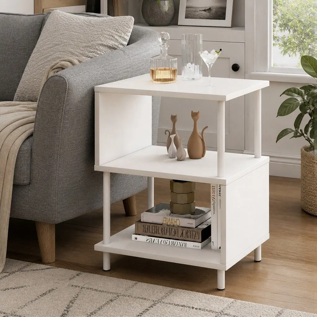 Modern Side Table 3-Tier Storage Bedside End Table S-Shaped Design Accent