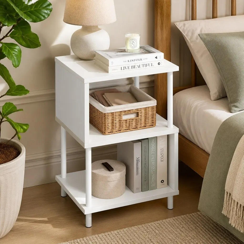 Modern Side Table 3-Tier Storage Bedside End Table S-Shaped Design Accent