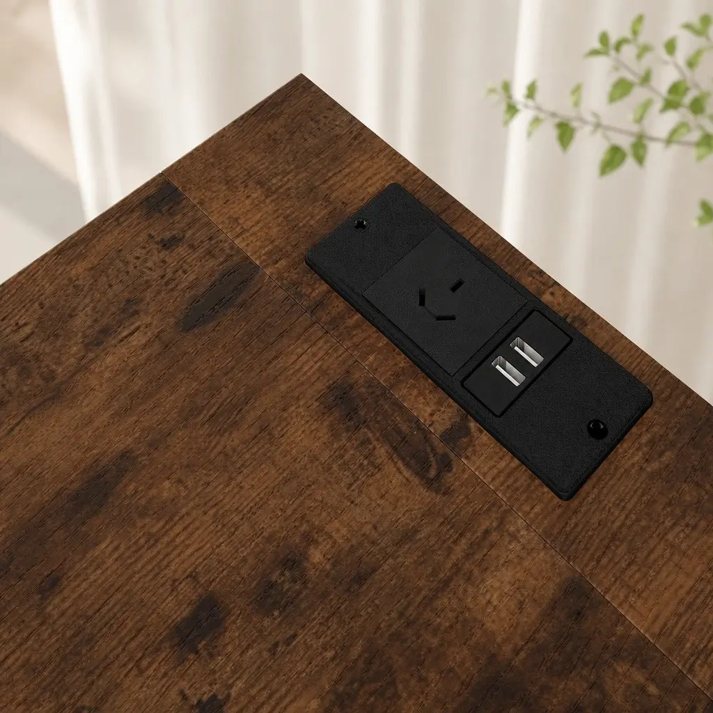 Bedside Table Side Table 2 Drawers Storage Cabinet with Charging Station Brown
