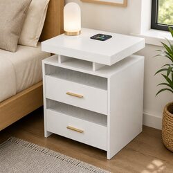 Modern Smart Bedside Table with RGB Lighting and Charging
