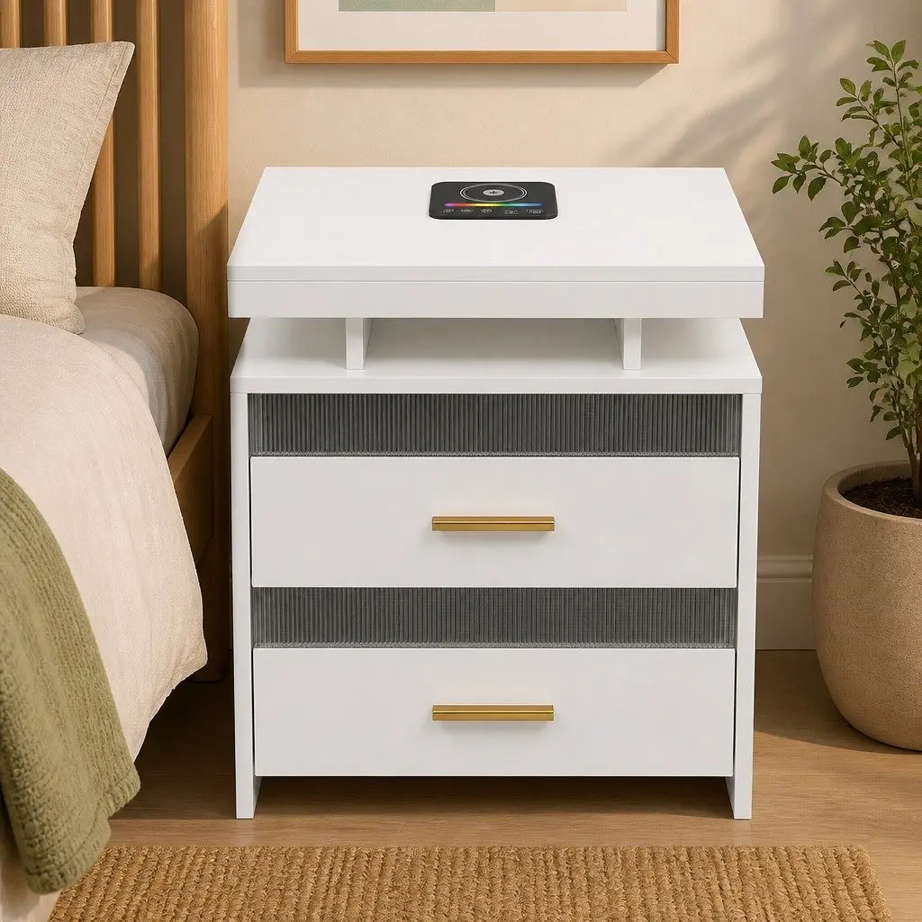 Bedside Table with RGB Lighting and Charging