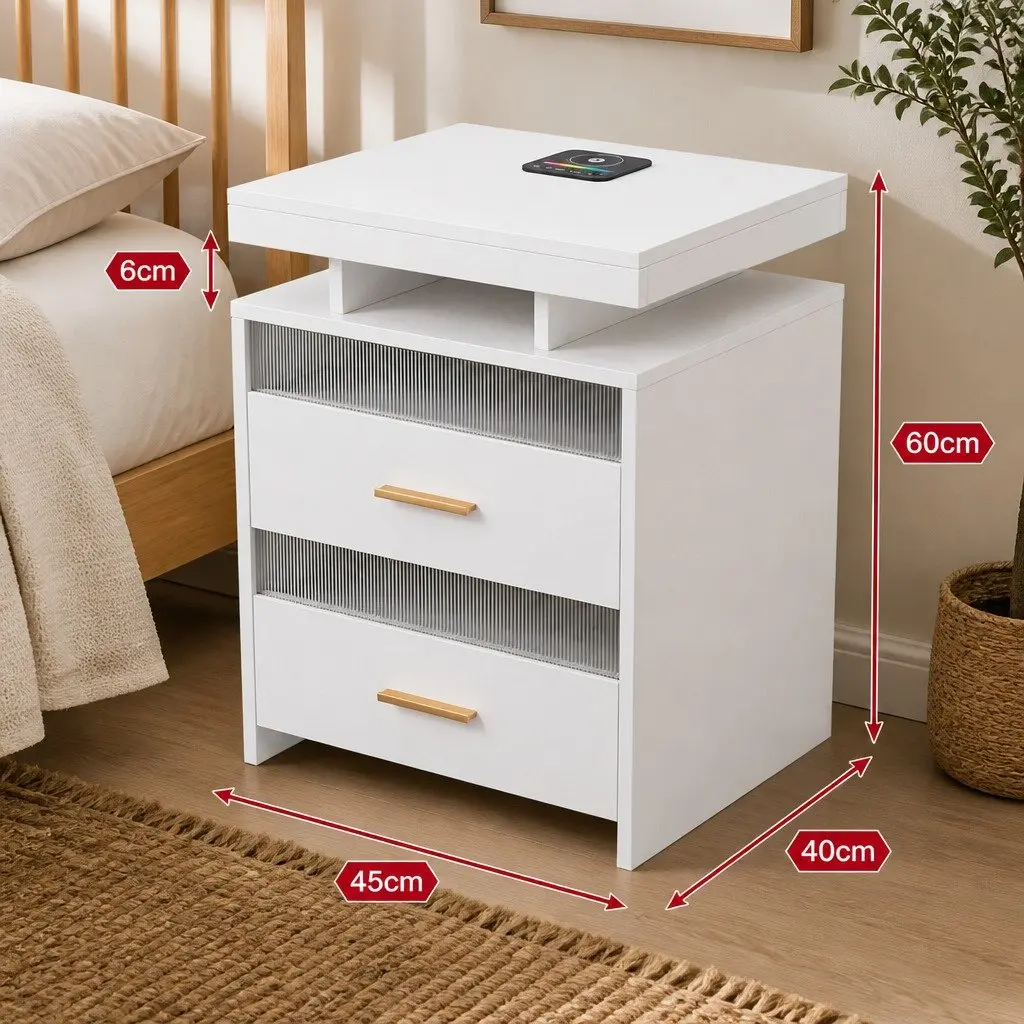 Bedside Table with RGB Lighting and Charging