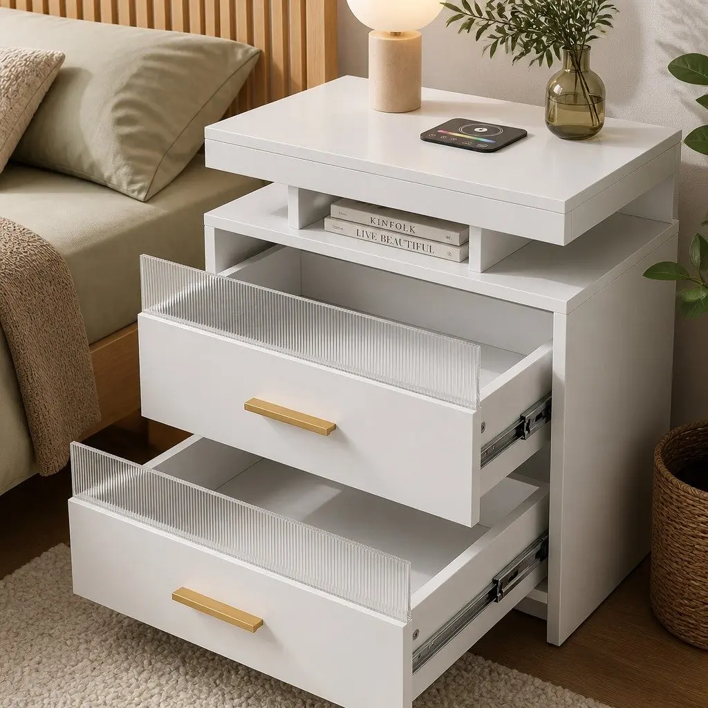 Bedside Table with RGB Lighting and Charging